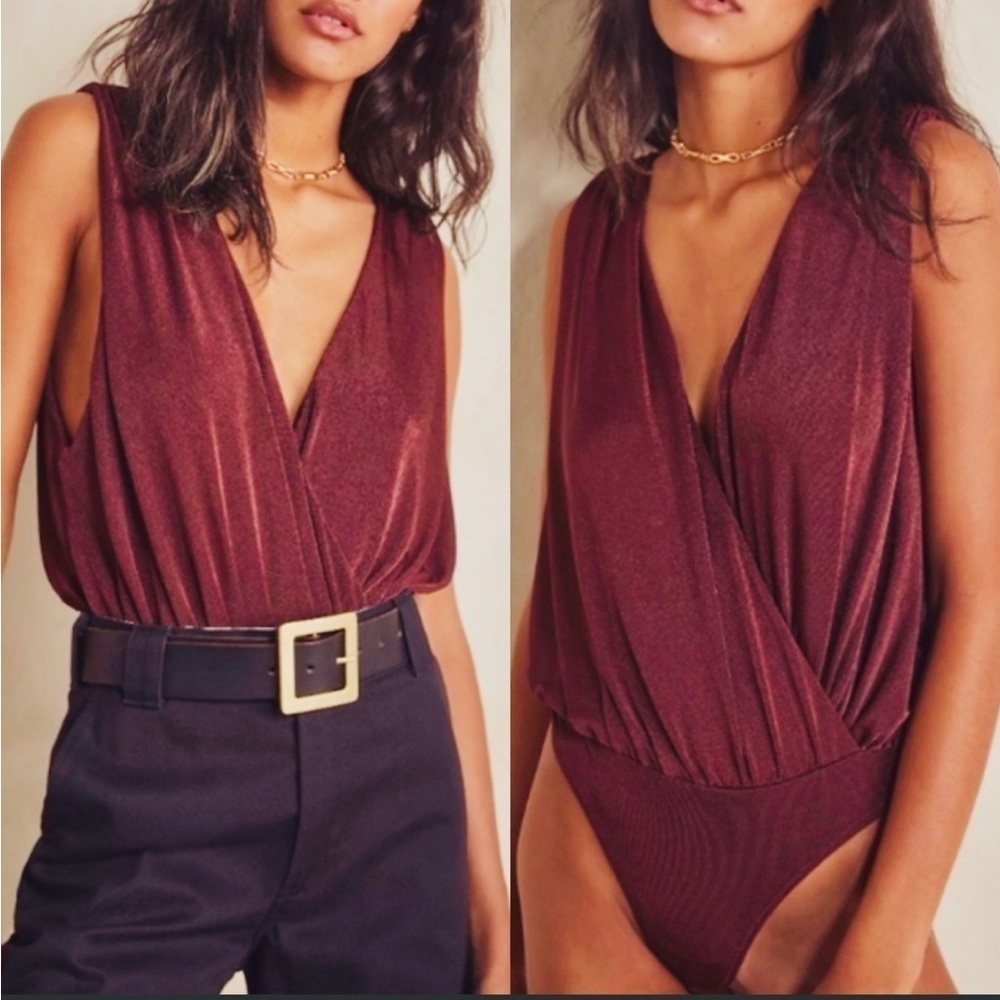 New Free People Women's Nutmeg Night Owl Silky Bodysuit Size S